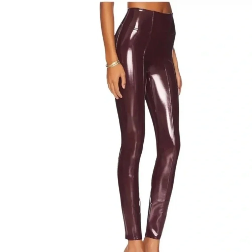 SPANX Faux Patent Leather Shiny Brown Bronze Metallic Leggings Small